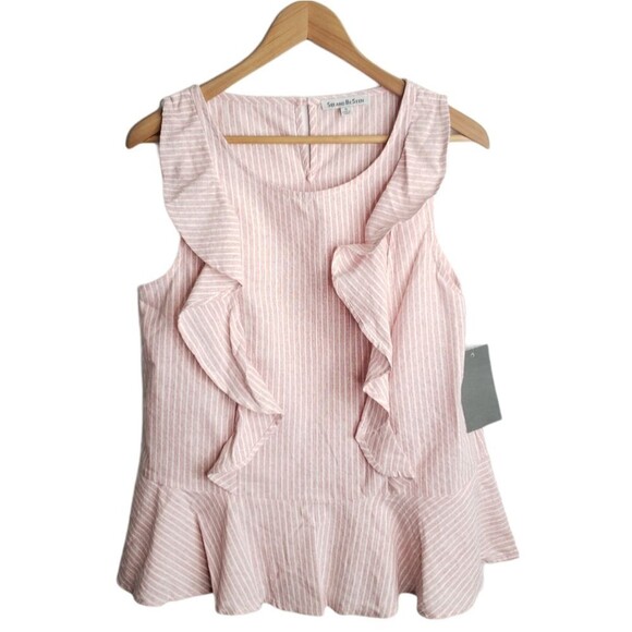 Tops - See And Be Seen Ruffle Striped Pink Top Blouse Sleeveless Cotton Career NWT